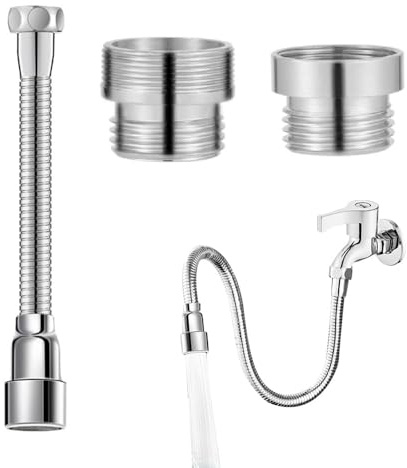 yotutun Wasserhahn Verlängerung 20cm, 360°Drehbarer Wasserhahn Aufsatz, Wasserhahn Verlängerung Spritzkopf mit 2 Stück Metall Wasserhahn Adapter, Flexibler Wassersparender Für Küche Badezimmer