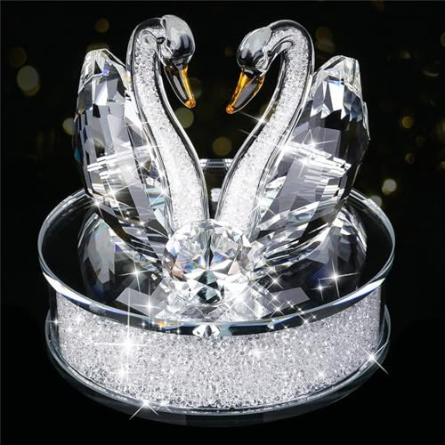 Besot Exquisite handgefertigte Kristallschwan-Kristall-Tierfiguren, Glas, Auto-Ornament, Dekoration, Paar, Schwan mit Sockel, Heimdekoration (weiß)