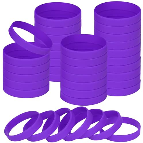 NAHRMY 60 Piezas Pulseras Elásticas de Silicona, Pulseras de Goma, Brazalete Elastica para Hombres Mujeres Estudiante Accesorios de Cumpleaños Fiestas Deportivas Escolares (Morado)