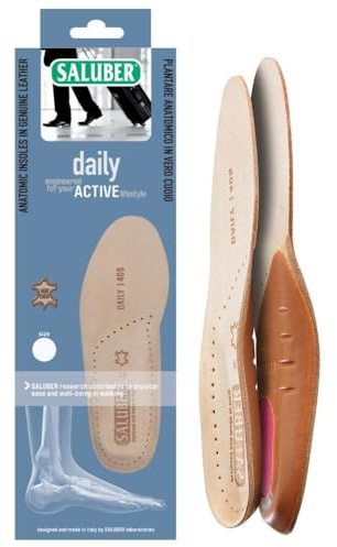 Saluber Style Daily 405 Orthopädische Einlegesohlen mit Poron+ Technologie, Stoßdämpfende Echtleder Schuheinlagen, Atmungsaktiv & Geruchshemmend, für Damen & Herren (41)