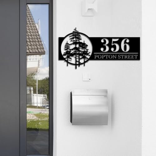 Personalisiertes Hausnummernschild aus Metall für außen modern - Hausnummer selbst gestalten, Nummer und Straßenname personalisierbar, wetterfest