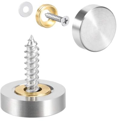TOP-VIGOR 18mm Mirror Screw Caps, 4Pcs Brushed Screw Cover Caps, Silver | Brass Decorative Mirror Nails with Caps, Screw Caps Covers Fasteners for Glass Mirrors Bathroom Advertising Sign