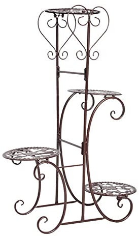 ZTZBFGM Marrone, Scaffale Portafiori Metallo,4 Livelli Scaffale Piante in Metallo Espositore per Piante Ferro Battuto 82X50 Cm Scaffali per Fiori per Balcone Interni Esterno Giardino