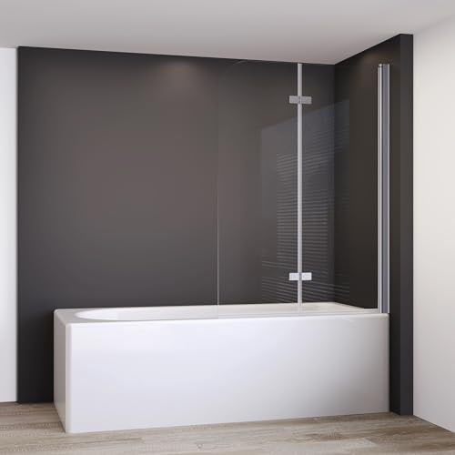 IMPTS Duschwand für Badewanne 100x140 cm, Duschabtrennung Badewanne Faltbar 2 teilig Badewannenaufsatz Glas mit 6mm ESG klarglas 180° Schwingen