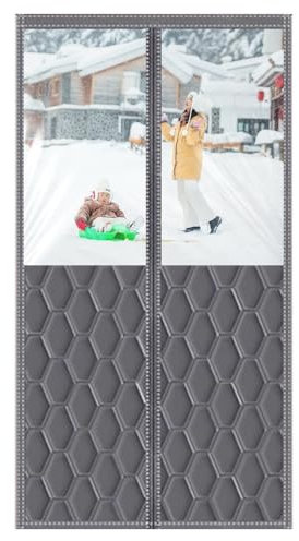 Generisch Magnet Wärmeschutzvorhang Für Türen, Thermovorhang Kälteschutz Türvorhang 70cm 80cm 90cm 95cm 110cm 120cm 130cm Breite Wärmeschutzvorhang Mit Klaren Fenstern(90x210cm)