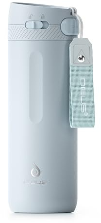 Ideus Reisebecher 500ml (17oz), Edelstahl Doppelwandig Isolierbecher, Leichtgewicht Thermobecher to Go, Kaffebecher mit Tragegriff BPA-Frei auslaufsicher (Hellblau)