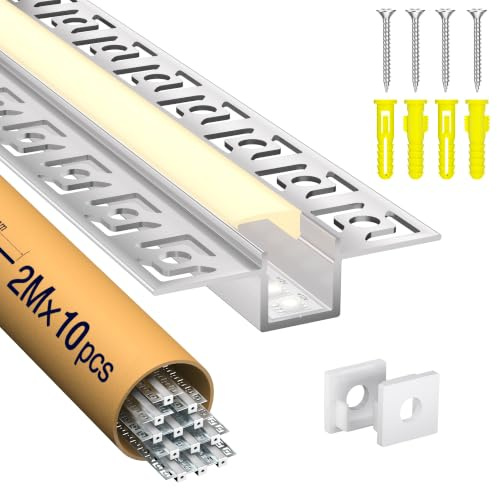 LASLUX 10 x LED Trockenbauprofil 2M, Aluminium Profil für Strip, Schiene Unterputz, Kanal und Diffusor Aufputz für Indirekte Beleuchtung Decke (SP46 2M, 10)