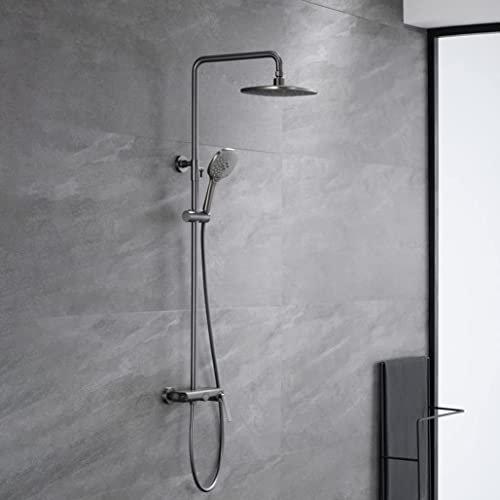 Shower Mixer Set Doccia A Parete Pistola Miscelatore Deviatore Caldo E Freddo in Ottone Grigio Rubinetti per Doccia da Bagno Set con Soffione A Pioggia da 8 Pollici E Doccetta, Doccia,d Mixer Shower