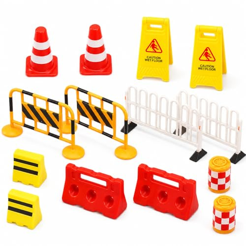 Garneck Lot de 14 mini panneaux de signalisation, avec cônes de signalisation, chantiers de construction et signaux routiers, jouets éducatifs pour l'éducation créative et routière