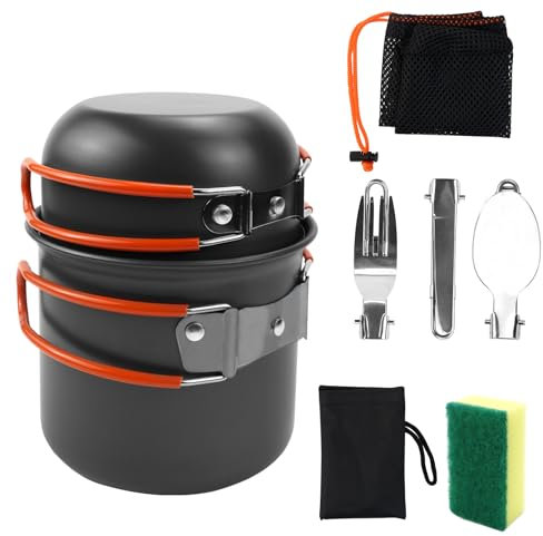 KXVXXV Camping Kochgeschirr Set Edelstahl, Camping Topf Set, Camping Kochset，Camping Geschirr Set Outdoor Kochgeschirr für Camping Outdoor Wandern Angeln Picknick