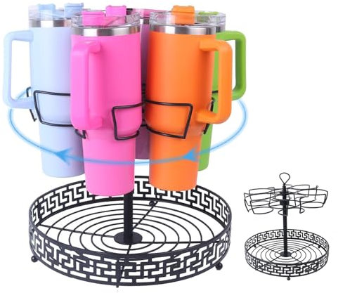 BigKing Portabicchieri Girevole, Porta Bicchieri in Acciaio Inossidabile, 40×34×32.5 cm Dispenser Bicchieri per Bottiglia D'acqua da 40oz, Nero, Può Contenere 6 Bottiglie