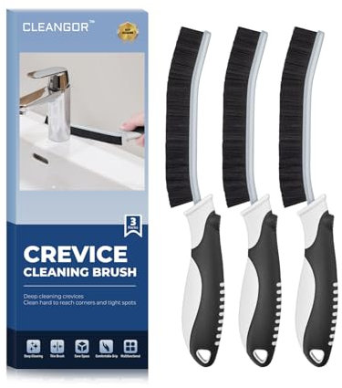 Cleangor Fugenbürste, Hartborsten Eckreinigungsbürste, Reinigungsbürste, Ergonomischer Griff, Gadgets Wohnung Für Bad, Dusche, Küche, Toilette, Waschbecken, Fliesen (3, Schwarz)