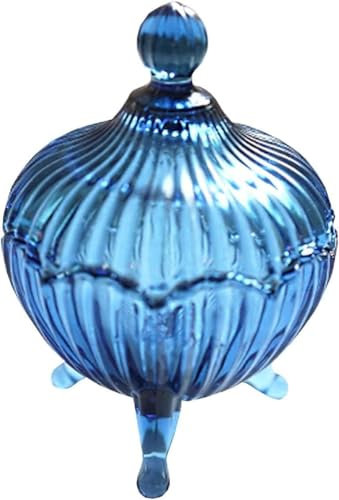PGPAYH Sucrier, récipient à Sucre, Pot à Sucre, Pot à Bonbons en Verre Bleu Cristal rétro avec Couvercle Pot de Stockage des Aliments sucrier Pot décoratif