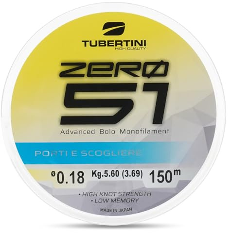 Tubertini Monofilo da Pesca ZERO 51 ALL ROUND BOLO Light Blue - Alta Elasticità e Resistenza - Basso Assorbimento d'Acqua - 150/300/1000 mt - Ø 0.12/0.30