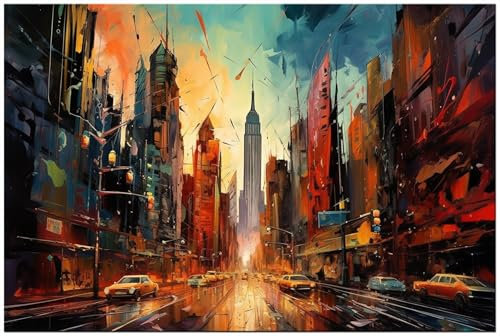 Printonia Wandbild m Leinwandgemalde Bild Leinwanddruck New York New York Warhol-Stil 90 cm x 60 cm