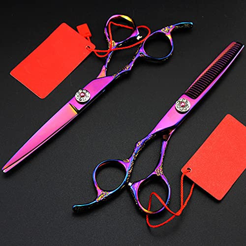Professionelle Haarschneideschere, 6 Zoll, professionelle Japan 440c-Haarschere für Linkshänder, Griff mit violettem Rosenmuster, Haarschnitt, Effilierschere für Friseure