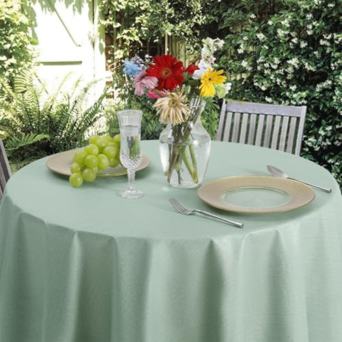 Romanstile runde Wachstuchtischdecke 140 cm grün Vinly mit Saum Leinenoptik Outdoor Tischdecke wetterfest wasserdicht abwischbar Gartentischdecke PVC Table Cloth für Draußen,Balkon,Couchtisch,Terrasse
