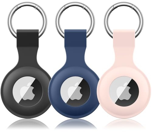 Wanme 3 stycken fodral för Apple AirTag hänge med nyckelring, AirTags silikon bärbar nyckelring skydd, skyddsfodral för Apple AirTag Case Tracker (svart + mörkblå + rosa)
