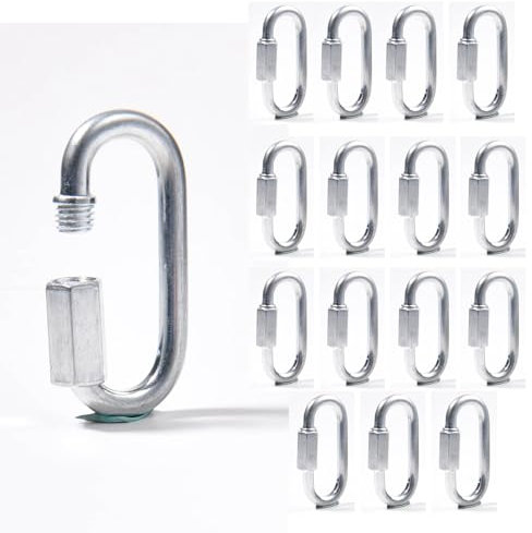 LEONTOOL 15PCS M5 Connettore a catena a maglie rapide Moschettone a vite in acciaio al carbonio Piccolo moschettone di bloccaggio per campeggio, amaca, altalena, vela ombreggiatura Capacità 200LBS