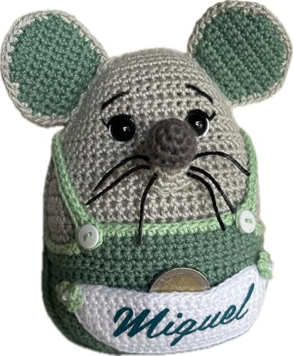 La Tata MO Ratoncito Pérez Guardadientes Personalizado con Nombre Gratis – Crochet Hecho a Mano – Peluche Infantil para Dientes de Leche – Regalo Original Bebé, Bautizo o Primer Diente