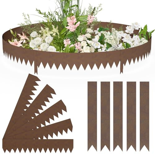 LZQ Rasenkante Metall,20 cm Hoch, Rostfarbe,Rostbeständige Beeteinfassung,Flexible Rasenmähkante Beetumrandung,Garten Beetbegrenzung für Blumenbeete,Hofwege,5er-Set