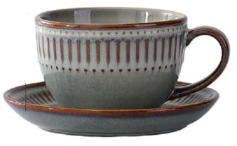 MAGICVOGEL 280ml Kaffeetasse mit Untertasse Vintage Espressotasse Porzellan Mokkatasse Cappuccino Tasse mit 14cm Dessertteller Geschenk für Muttertag Valentinstag Hochzeit Geburtstag (Grau)
