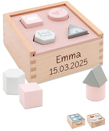 wunderwunsch Motorikspielzeug Steckspiel personalisiert Motorikwürfel für Kinder als Kinderspielzeug zum Lernen für Baby und Kleinkind individualisiert (rosa)