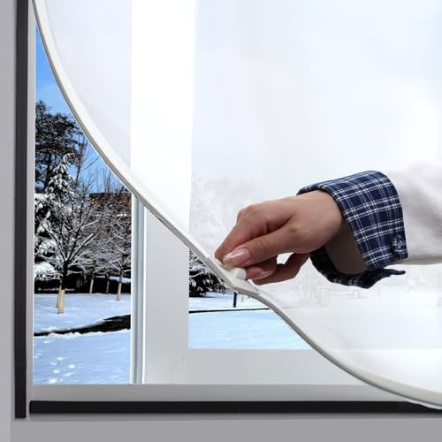 DIY Magnetic Window Insulation kit Frosted Film with White Frame Max 56X35(143×89cm) Fits Any Size Smaller Coverings to Keep Cold Out Storm Warm in Winter