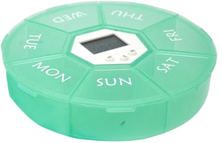 Veckovis pillerask – 7-fack tablettlåda med timer | rund förvaringsburk med morgon lunch kvällsfack för yrkesresor hemma