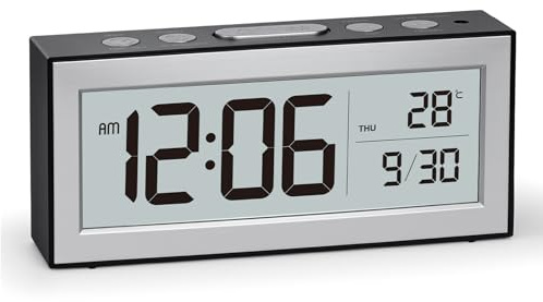 ALANAS Battery Operated Alarm Clock, Portable Digital Clock with Large Display, Snooze, Temperature & Date, Auto-Dim Night Light for Easy Reading, Ideal for Seniors, Kids, Bedroom, Travel, Nightstand