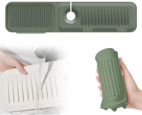 Abtropfmatte Silikon, 2025 Neu Wasserhahn Matte für Küchenspüle, U-Förmig Kitchen Sink Faucet Mat Silikonmatte für Küchenutensilien und Badezimmer Arbeitsplatte Schützen (Grün, 61cm)