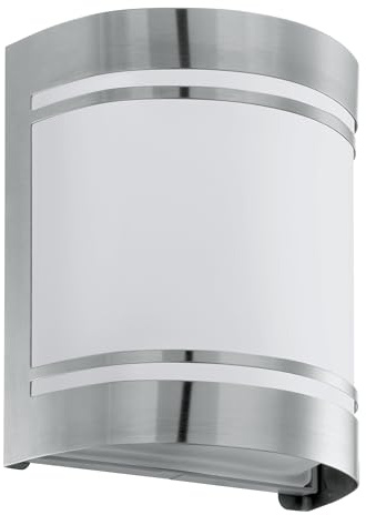 EGLO Wandleuchte außen Rosada-E, Außenlampe Hauswand | Außenleuchte aus Edelstahl und weiß satiniertem Glas, E27 Fassung, IP44