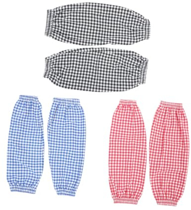 ANDRESLAD Manguitos de Limpieza Impermeables a Prueba de Aceite Manga Larga de Algodón y Lino Diseño a Cuadros Paquete de 6 Pares 2 Negros 2 Azules 2 Rojos para Tareas Domésticas y