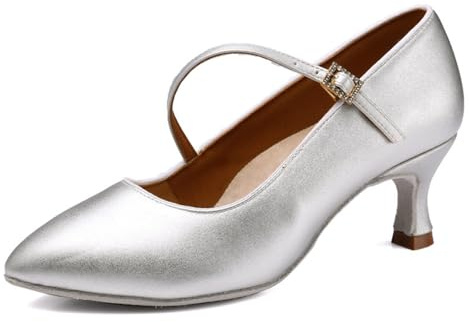 sekiueo Chaussures De Danse De Salon pour Femmes Chaussures De Caractère À Bout Fermé Et Talons Hauts pour Tango Salsa Moderne Et Latine,Argent,35 EU