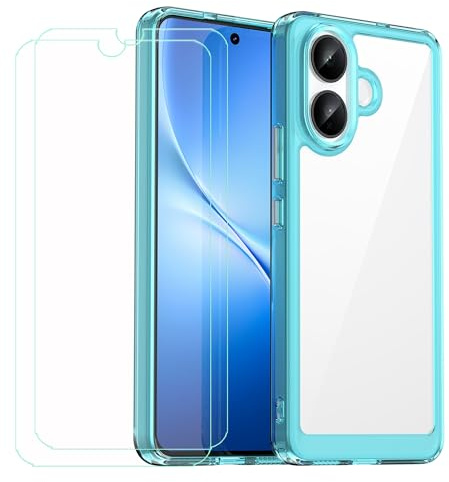GYDQQKJ Funda para Vivo V60 Lite + 2 Piezas Vidrio Protector de Pantalla Cristal Templado Film, Translúcido Azul Suave TPU Silicona Cover Carcasa Caso Case para Vivo V60 Lite (6.77)