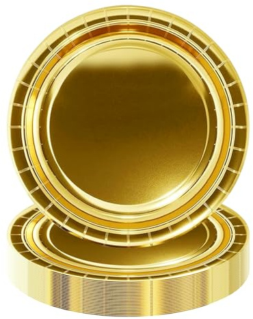 HiEnjoin 50 Stück Golden Pappteller,23cm Gold Einweggeschirr Kindergeburtstag Partyteller Einwegteller Dessertteller für Graduierung Urlaub Hochzeit Geburtstag Party Baby Dusche Dekorationen