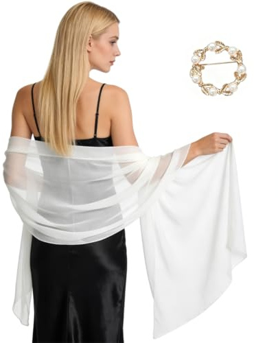 1 étole festive en mousseline de soie pour femme avec broche de perles - Écharpe élégante - Écharpe multifonction légère pour robe de soirée, robe de mariée, mariage, fête - Foulard doux - Accessoire