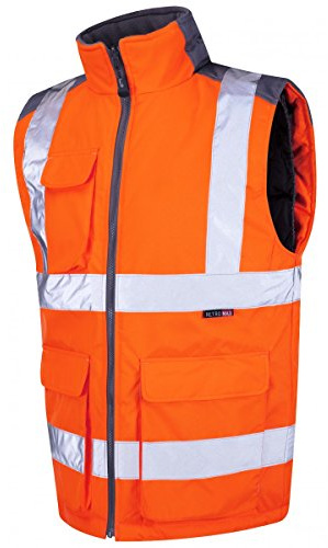 Leo Workwear Torrington Hi-Vis Warm Quilt Lining PU Coated Polyester Bodywarmer, Large, Hi-Vis Orange