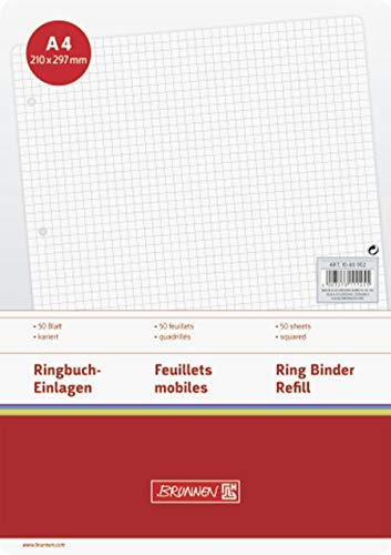 BRUNNEN 1066902 Ringbucheinlagen, 50 Blatt, 70 g/m² (4 Packungen, A4 kariert)