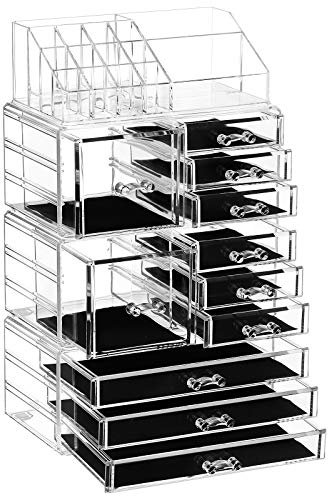 SONGMICS 4 in 1 XXL Make-up Organizer, Kosmetik-Organizer mit 11 Schubladen und 15 Fächern in unterschiedlichen Größen, transparent JKA017TP