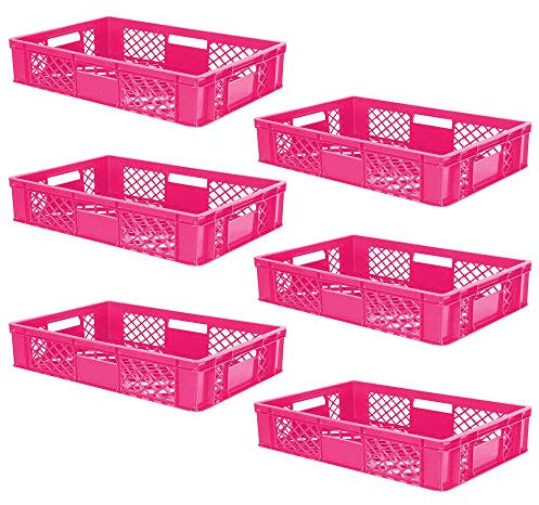 BRB 6x Eurobehälter/Stapelkorb durchbrochen, PE-HD, Industriequalität, lebensmittelecht, LxBxH 600x400x150 mm (pink)