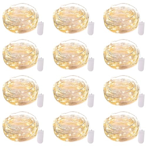 Brightown 12 Pack LED Fairy Lights Battery Operated String Lights - 7ft 20LED Waterproof Silver Wire Firefly Starry Moon Lights for DIY Crafts Wedding Table Centerpieces Party Ramadan Decorations