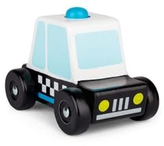 Tobar Wooden Sound and Play Police Car Vehicle with Electronic Siren Assorted Designs and Colours, 9.7 x 6.2 x 7 cm