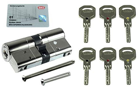 BKS Sicherheits Profilzylinder Janus Serie 46 (Sonderedition Schwarz/Rot/Gold), incl. 6 Schlüssel, Baulänge: 35/75 mm mit Not und Gefahrenfunktion incl. SN-TEC Montagematerial