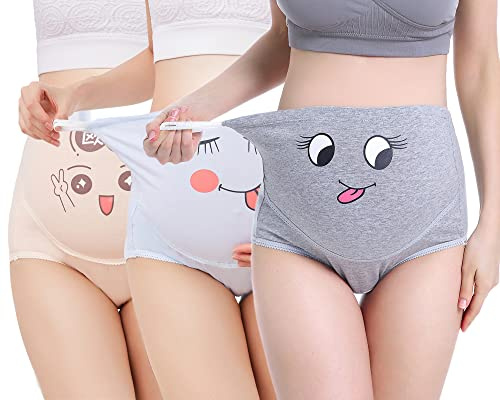SEPMINDU Cotton 3 Pack Pregnancy Maternity Overbump Smile High Waist Adjustable Underwear Knickers/Nursing Briefs