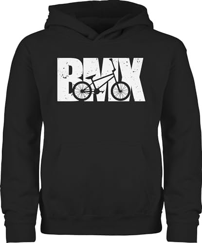 Kinder Hoodie Jungen Mädchen - Sport Kleidung - Bmx Fahrrad weiß - 152 (12/13 Jahre) - Schwarz - hoody 25. geburtstag hudis pullover kinderhoodie kinderpullover pulli hoddies fun-kapuzenpullover