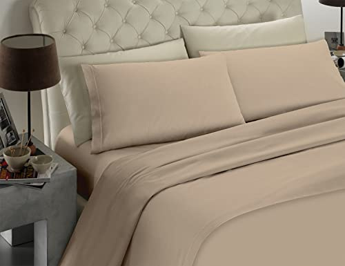 Banzaii Completo Lenzuolo Matrimoniale, Sabbia 100% Microfibra Made in Italy, Lenzuolo Sopra 240 x 290 cm, Lenzuolo Sotto 160/170 x 190/200 x 25 cm, 2 Federe 52 x 82 cm