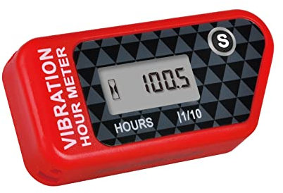Yooreal Compteur horaire sans fil alimenté par batterie, jauge de détection de vibration pour tracteur de pelouse, chariot de golf, tronçonneuse, déchiqueteuse à bois, fendeuse de bûches(Red)