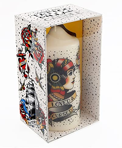 Horror-Shop Vintage Tattoo Motif Pillar Candle 14cm