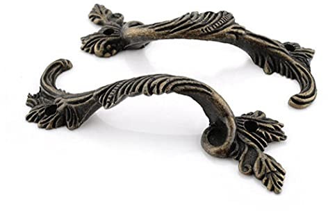 Ruluti 2st Antike Möbelgriffe Blätter Gestreifte Geschnitzte Handgriff-Fach Türgriffe Box Cabinet Pulls Schrank